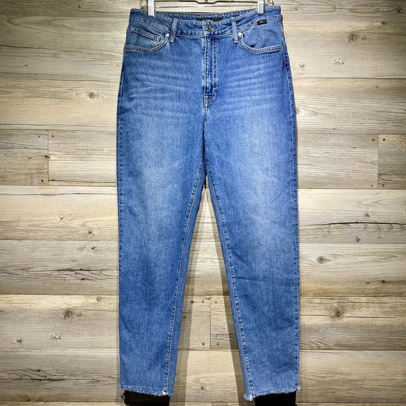 Mavi Star Iconic High Rise Mom Jeans Women’s W31 L28 Frayed Hems Ankle Blue - Picture 1 of 12